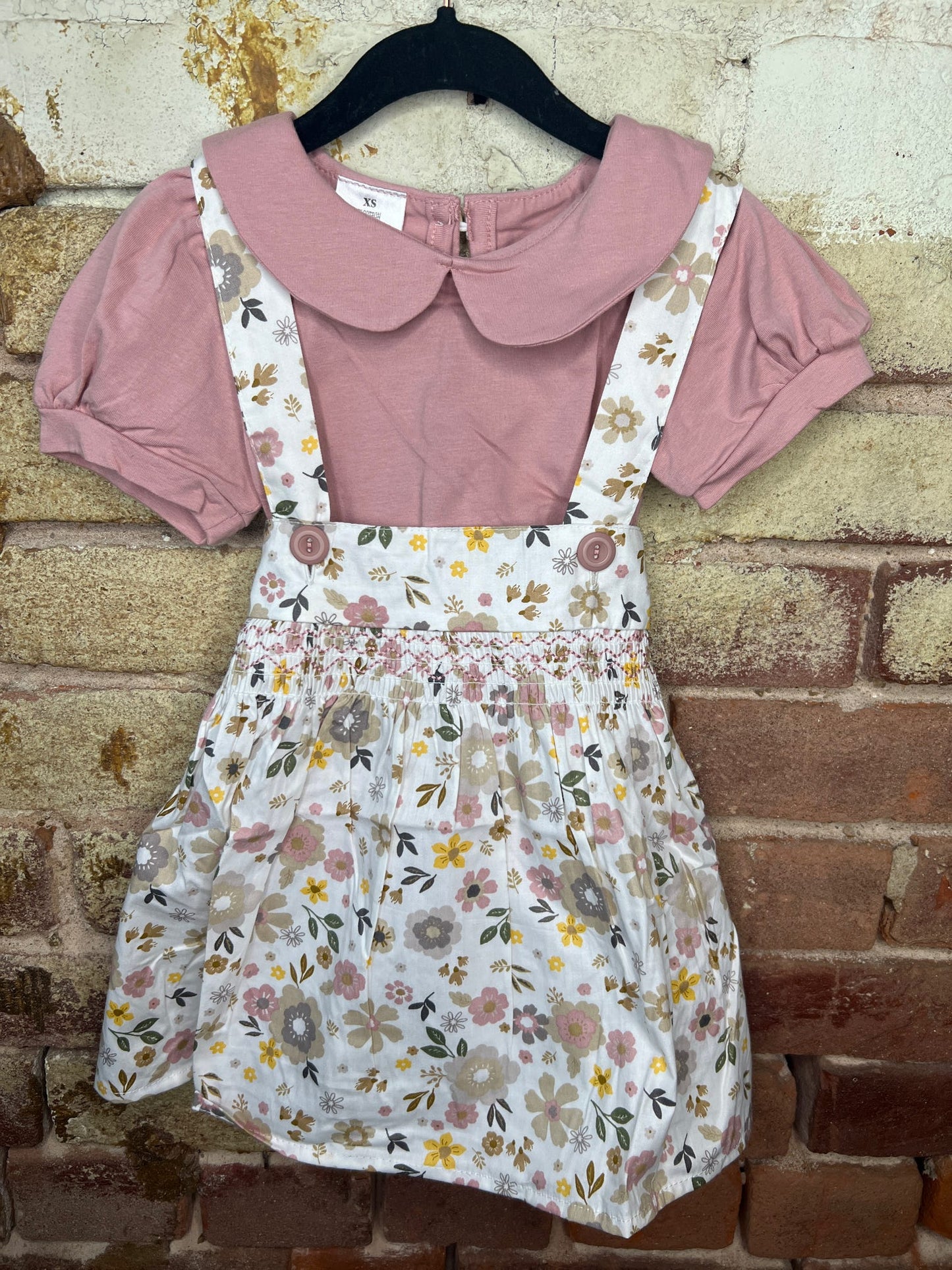 Floral Overall Dress w/ Blush Shirt
