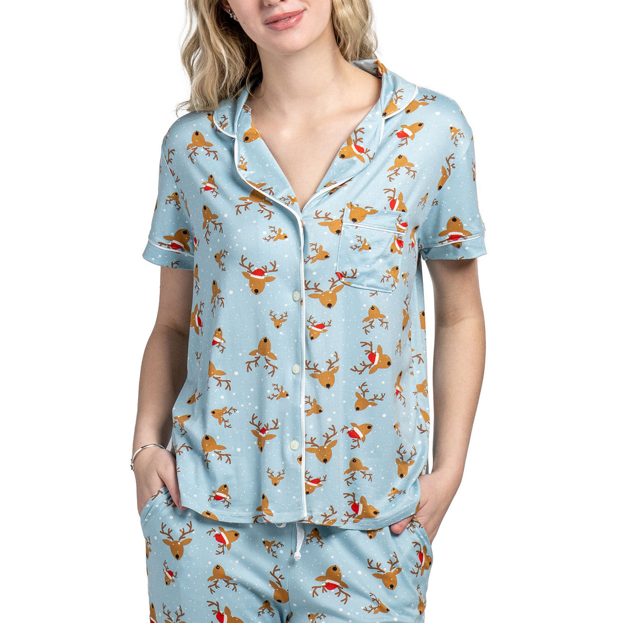 Button Down Holiday PJ Top