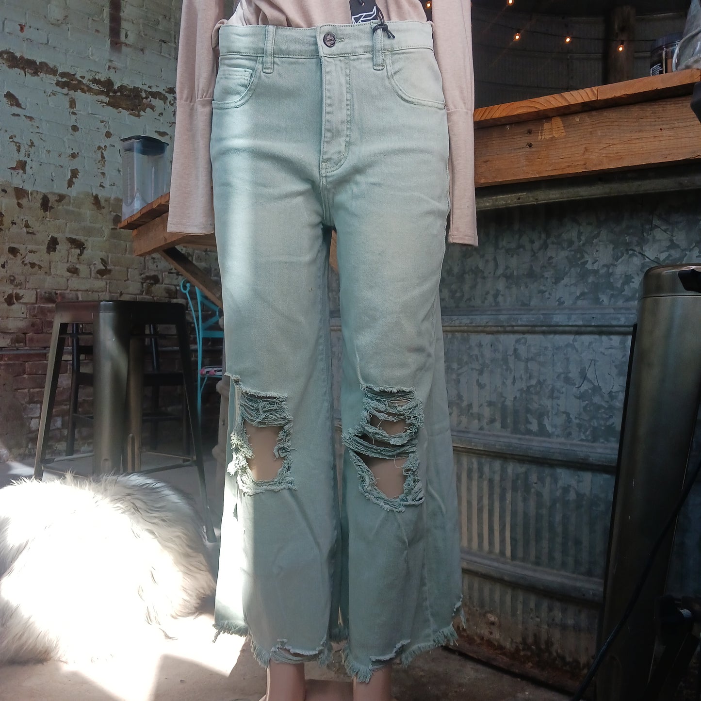 Olive Crop Flare Jeans