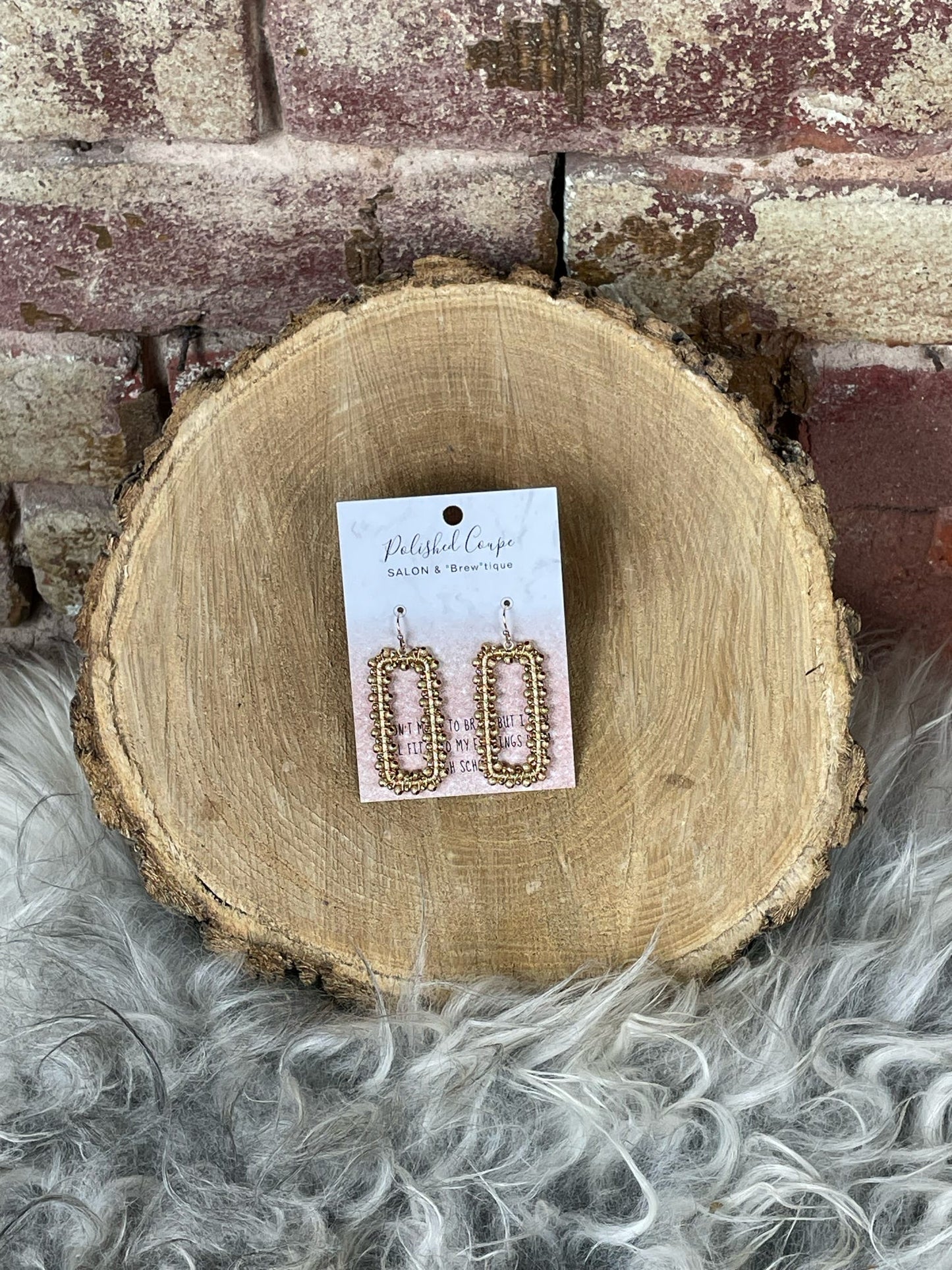 Rectangular Gold Beaded Earring