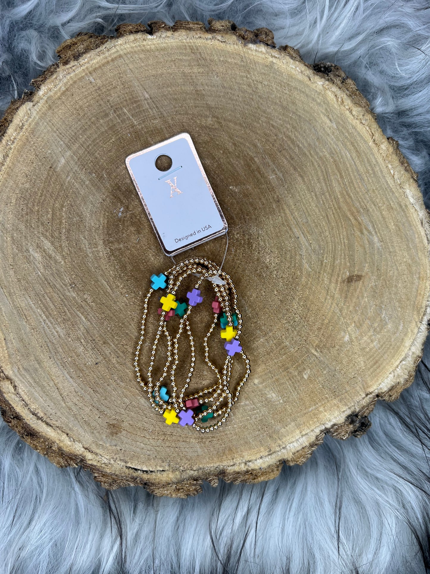 Beaded Gold Cross Bracelet