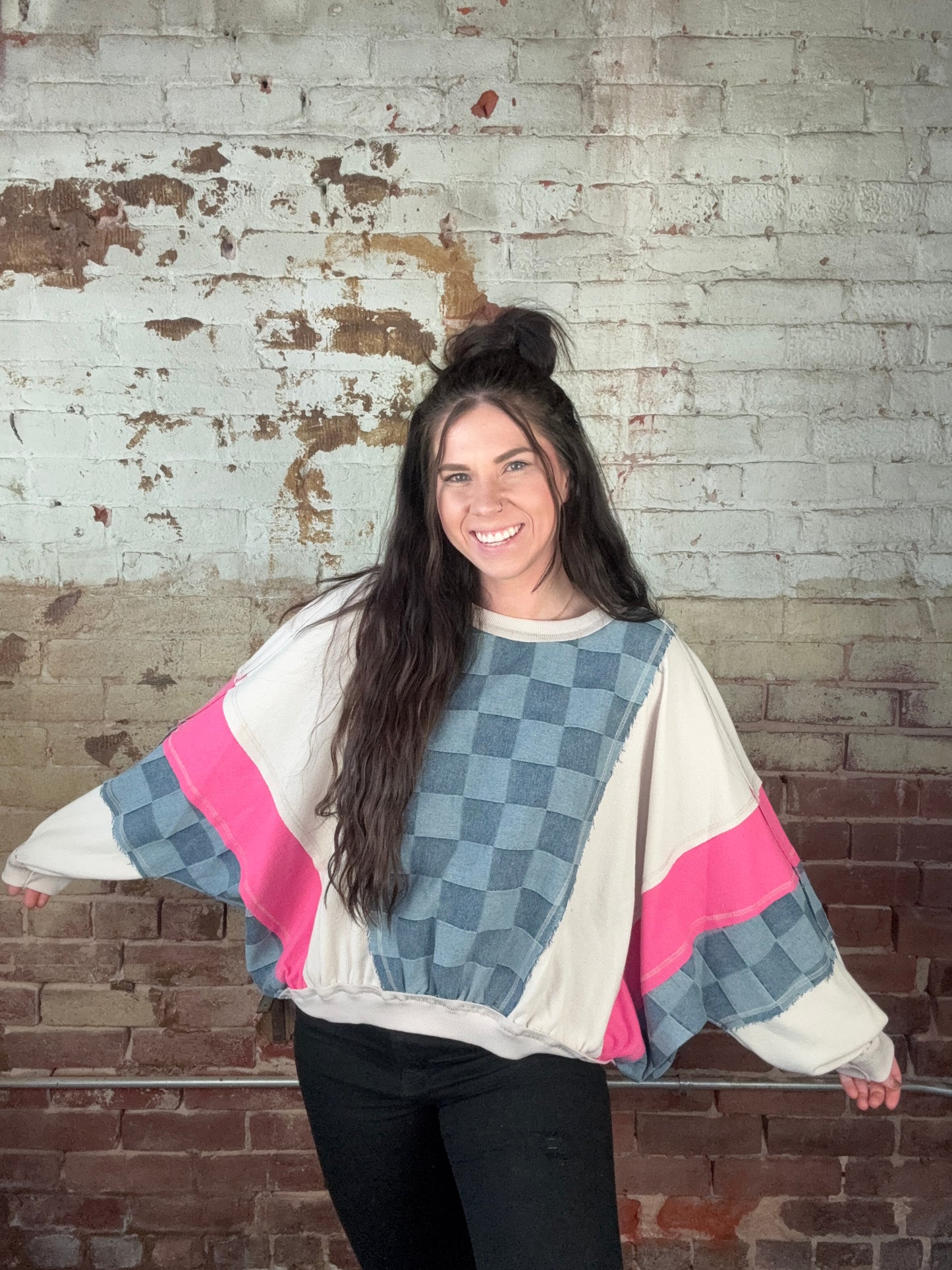 Checkered Denim Top
