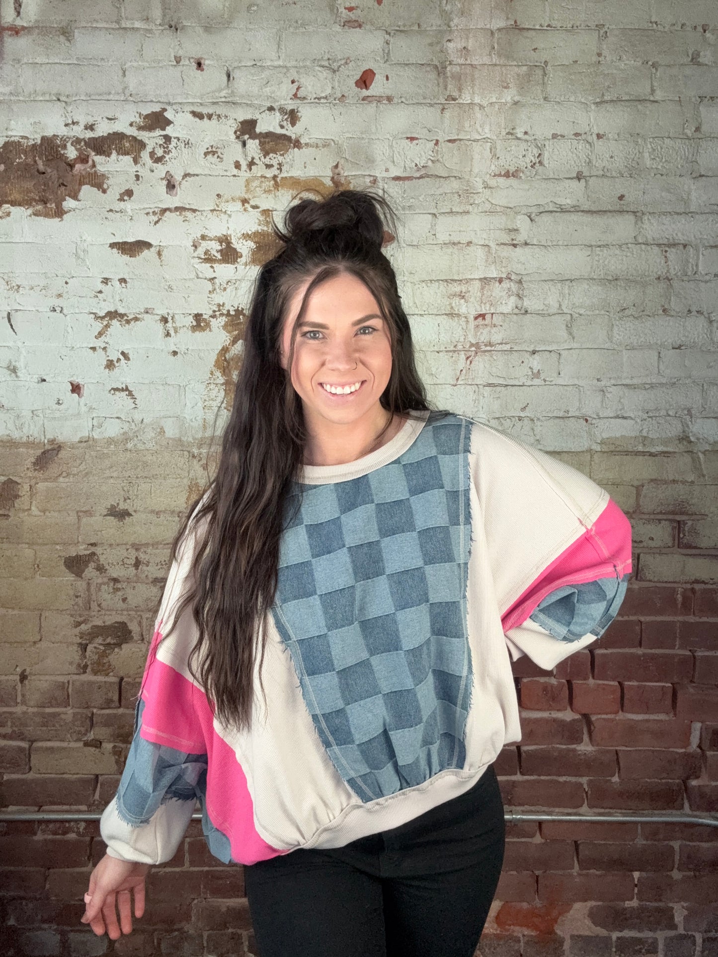 Checkered Denim Top