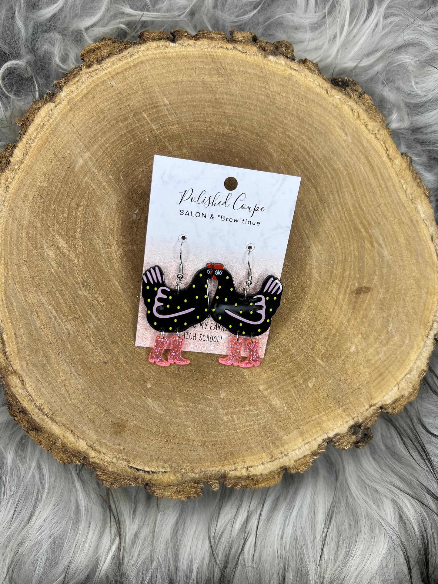 Glitter Boot Chicken Earrings