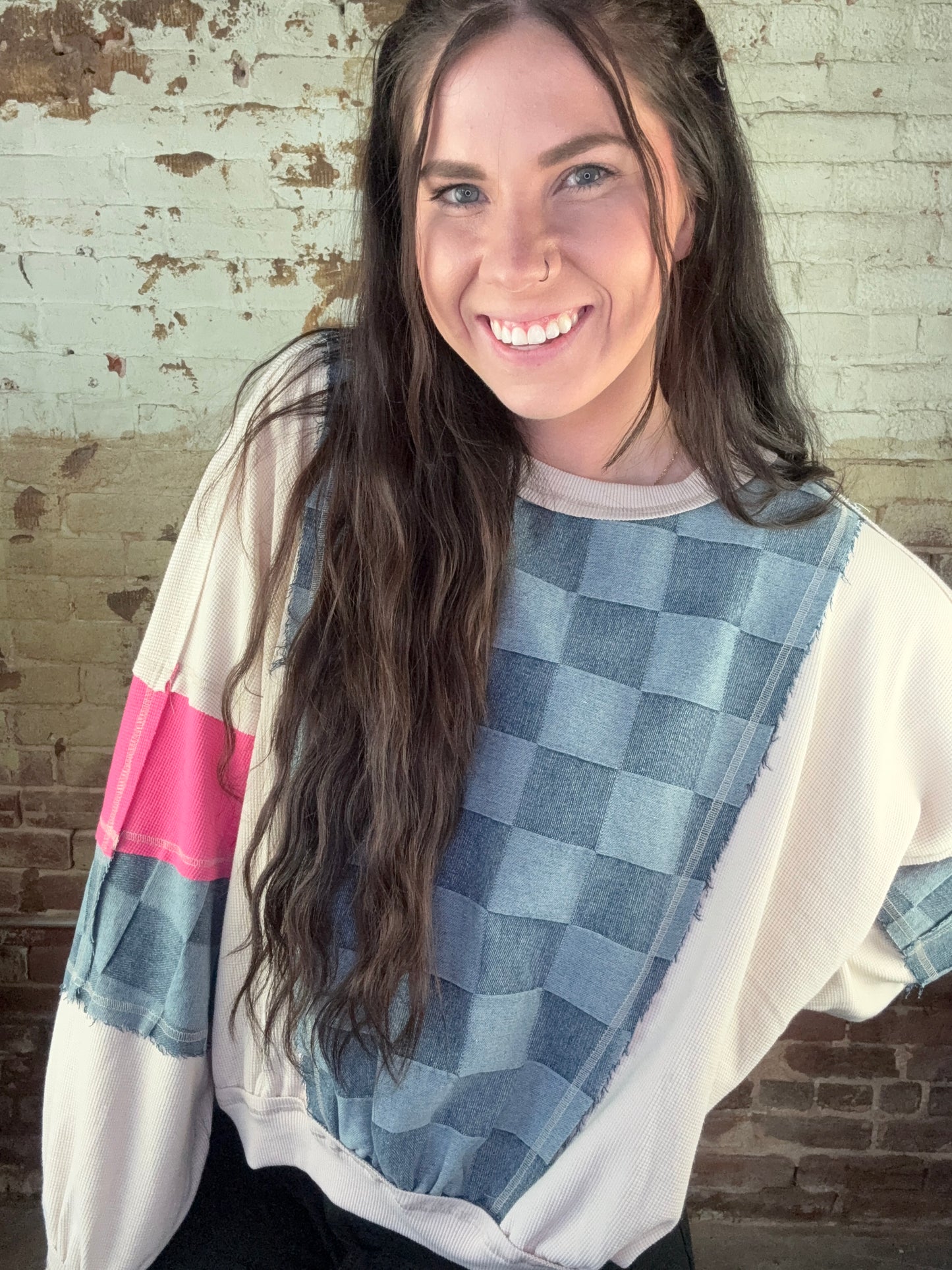 Checkered Denim Top