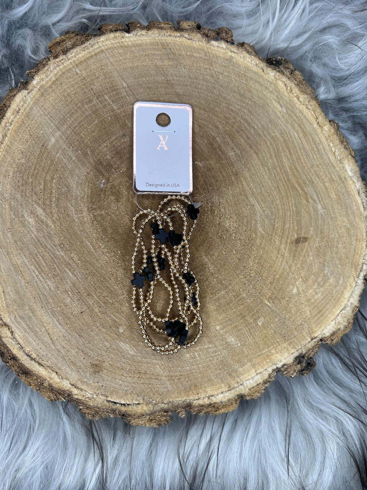 Beaded Gold Cross Bracelet