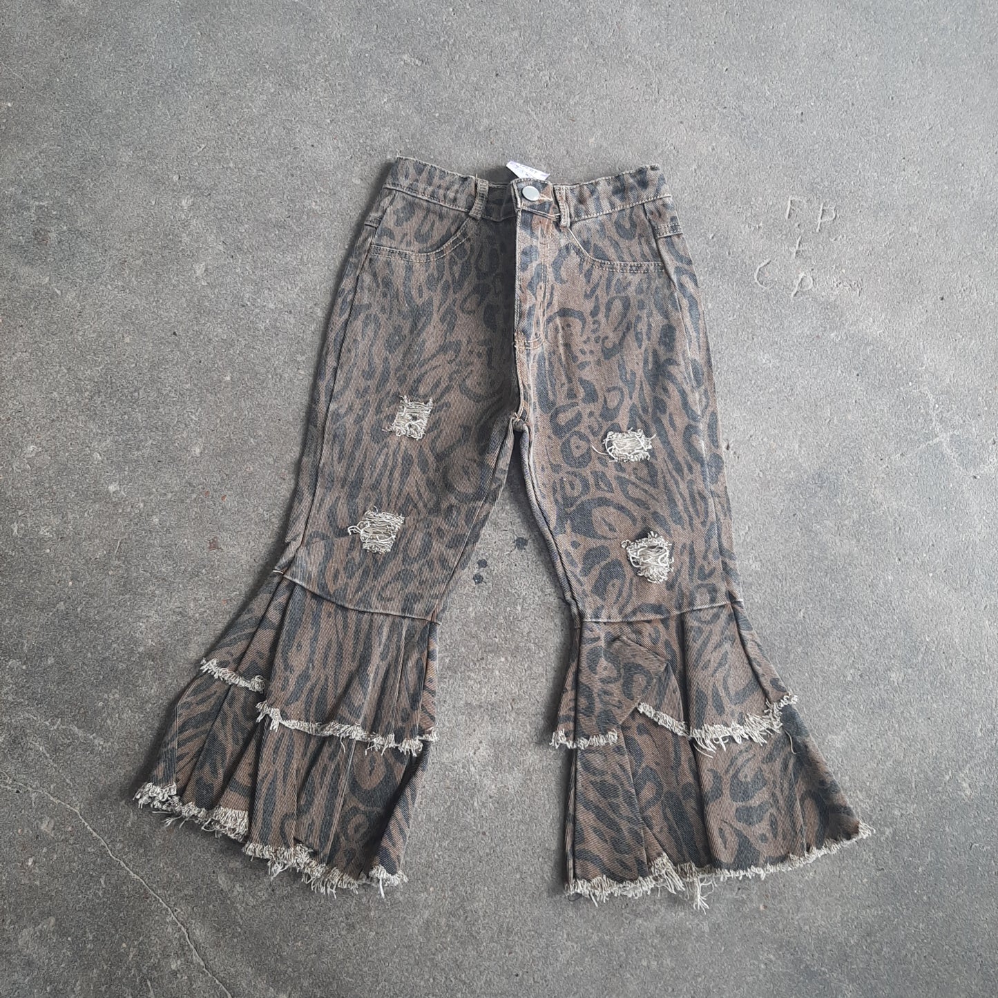 Animal Print Distressed Denim