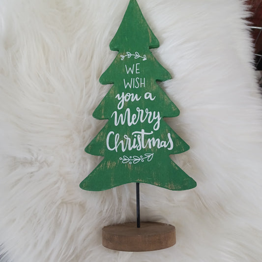 Xmas Wood Tree Sitter Decor - Large