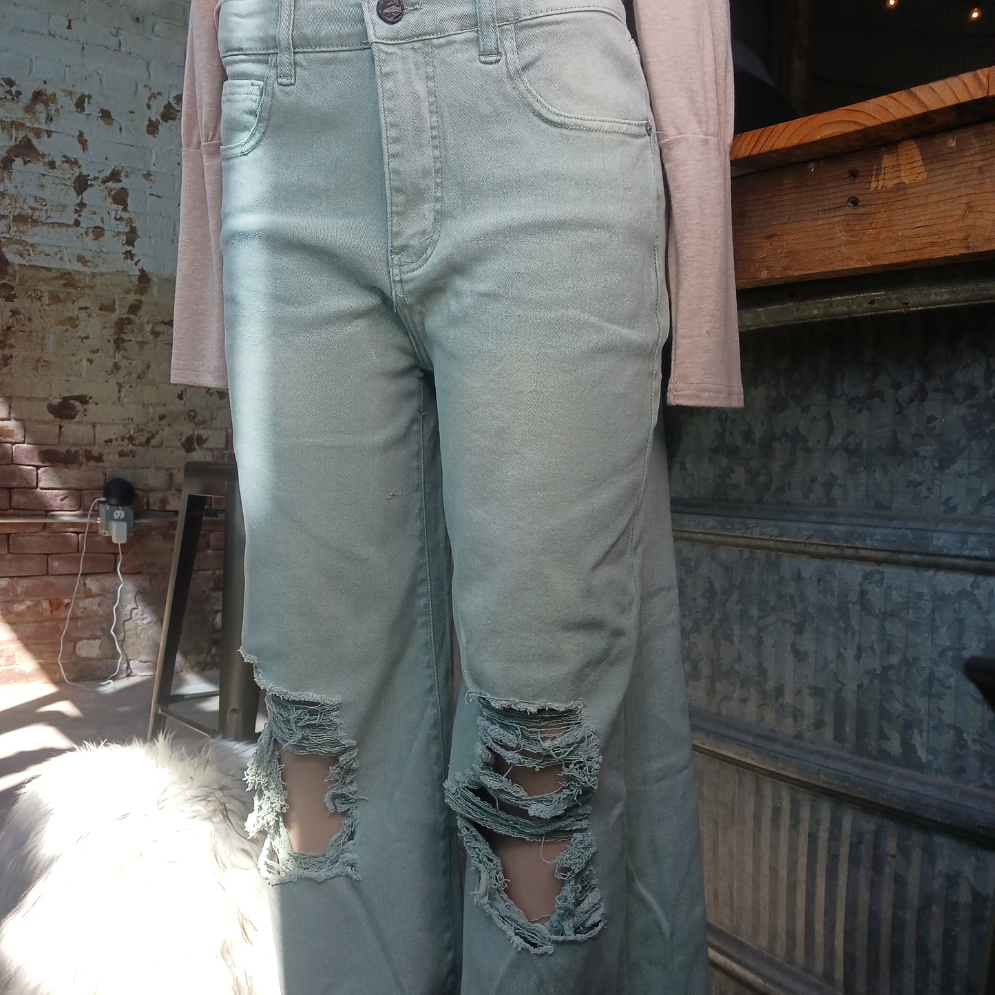 Olive Crop Flare Jeans