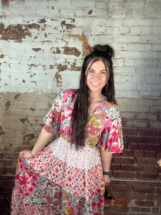 Floral Print Mix & Match Midi Dress