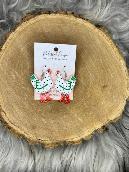 Glitter Boot Chicken Earrings