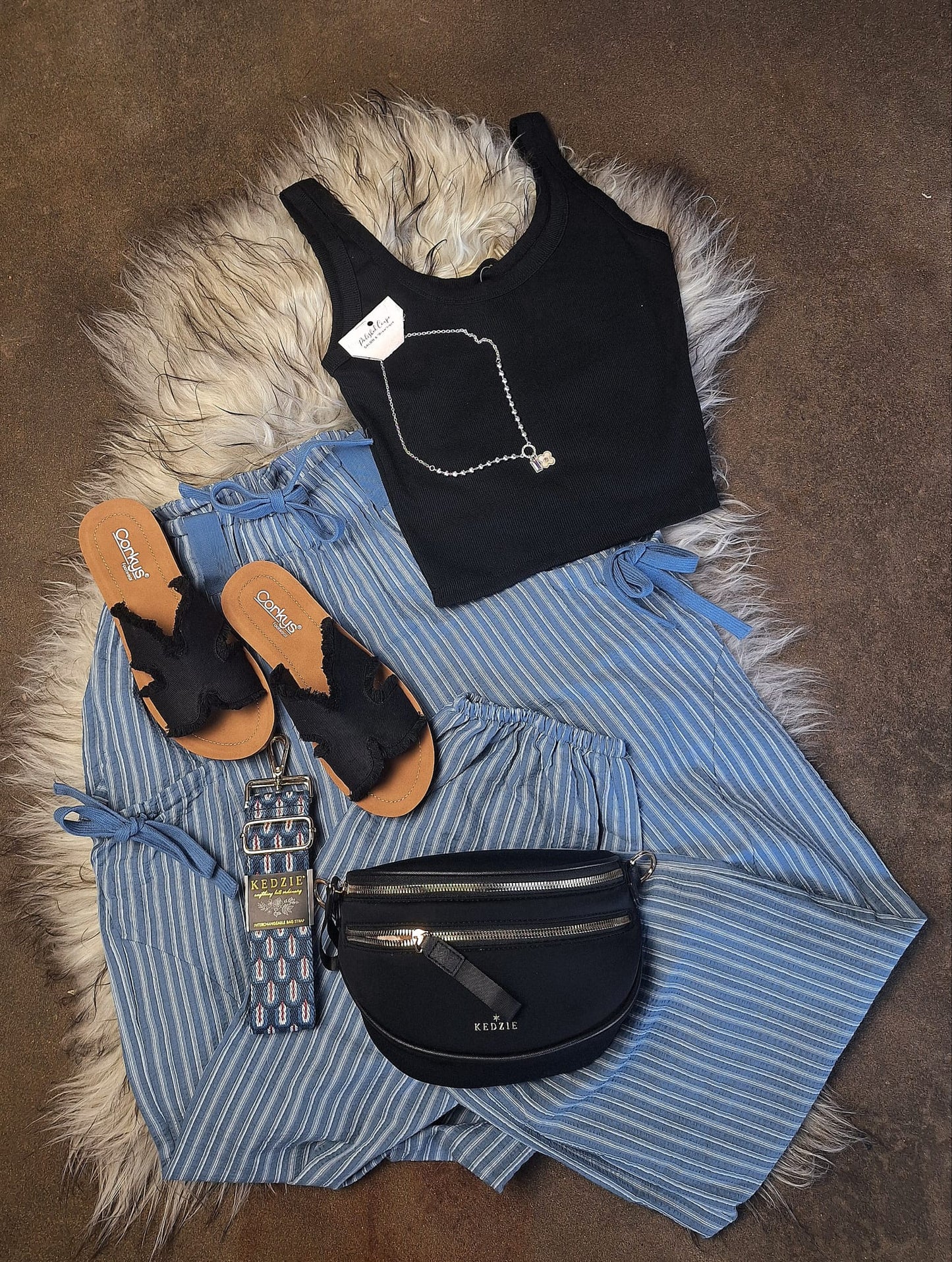 Textured Blue Barrel Pants