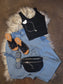 Textured Blue Barrel Pants
