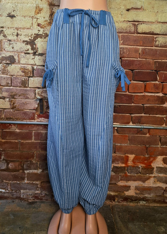 Textured Blue Barrel Pants