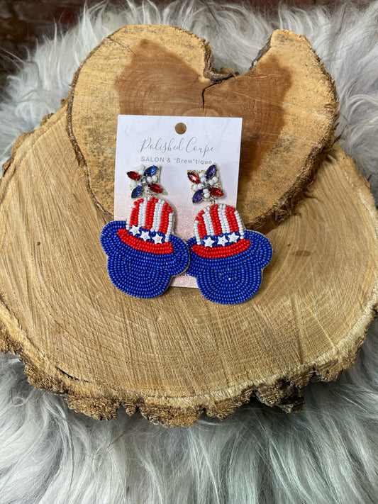 Beaded 4th of July Hat Earrings