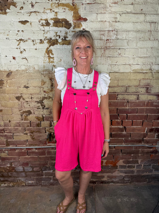 Fuchsia Textured Overalls