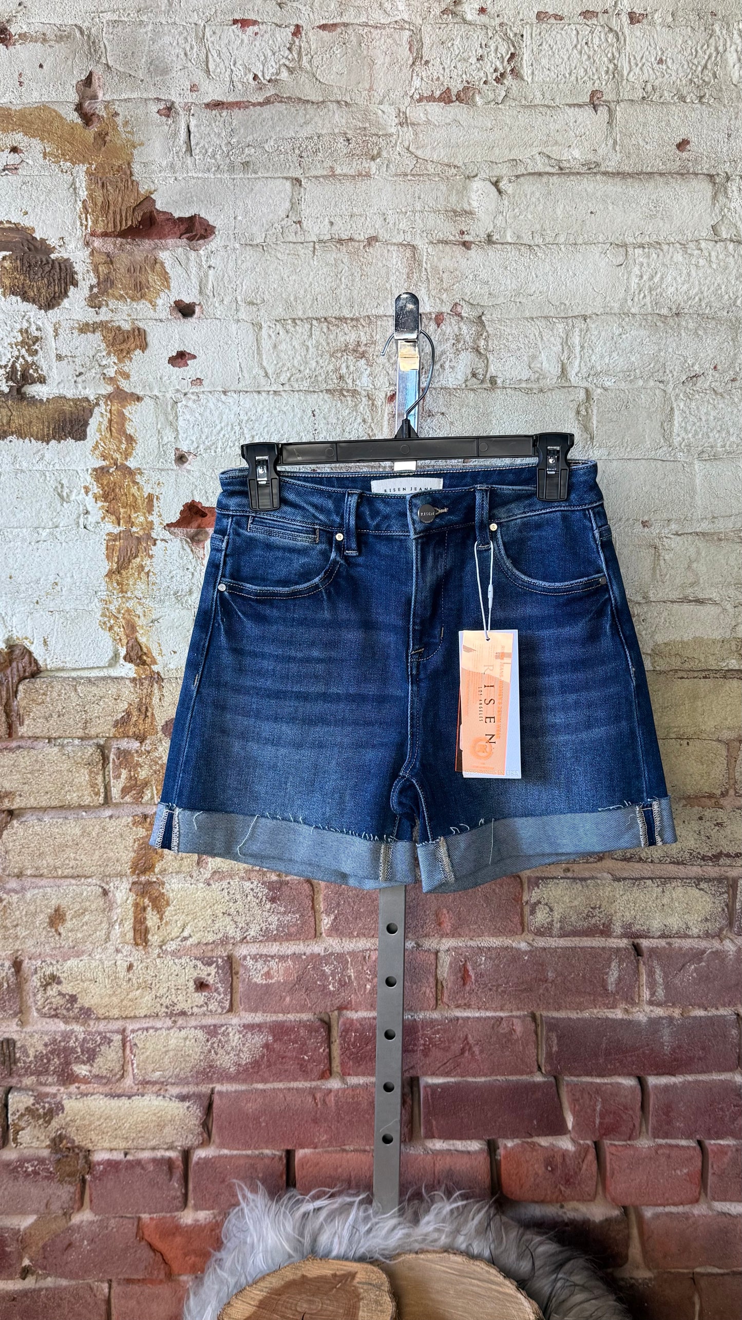 High Rise Cuffed Denim Shorts