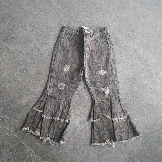 Animal Print Distressed Denim