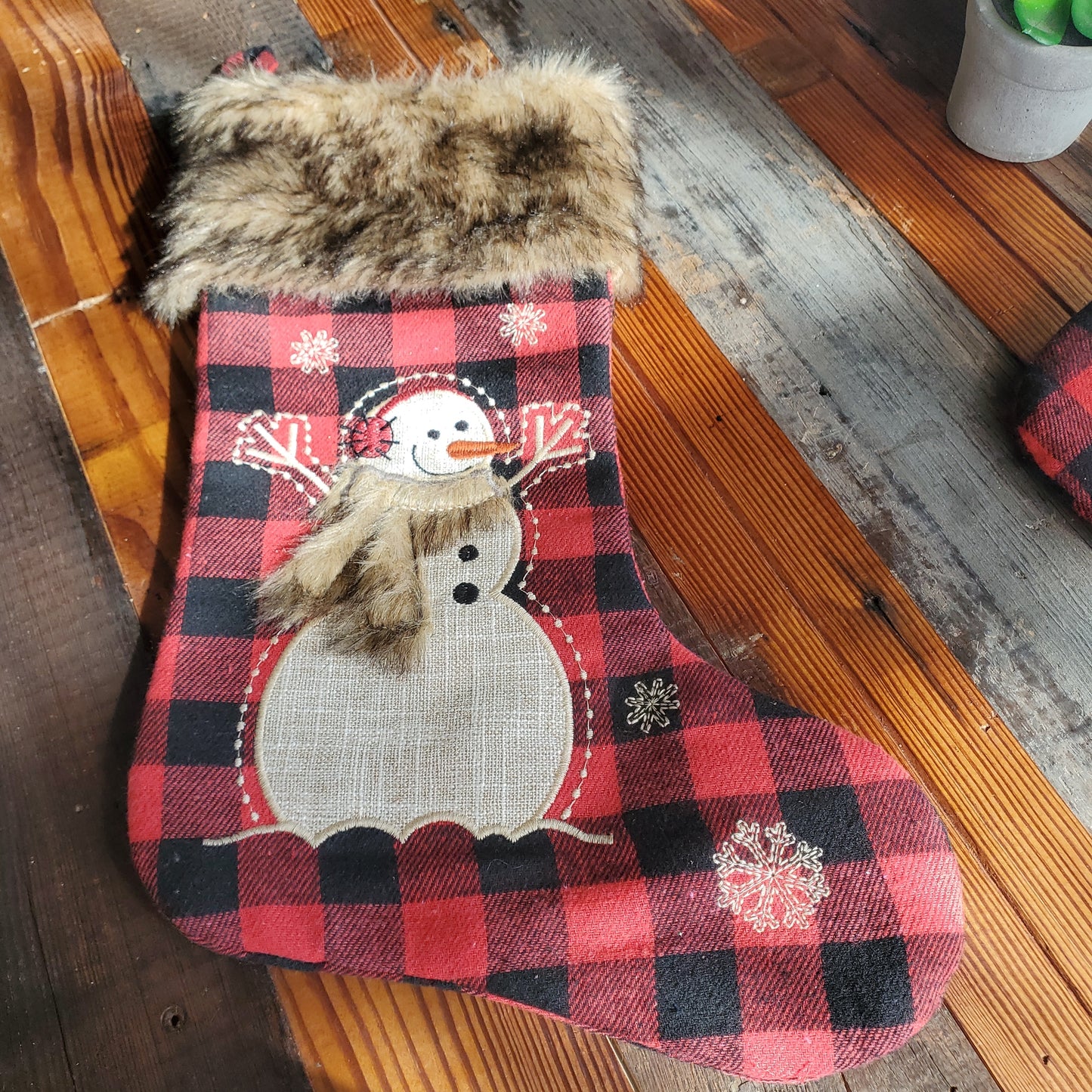Plaid Fur Christmas Stockings