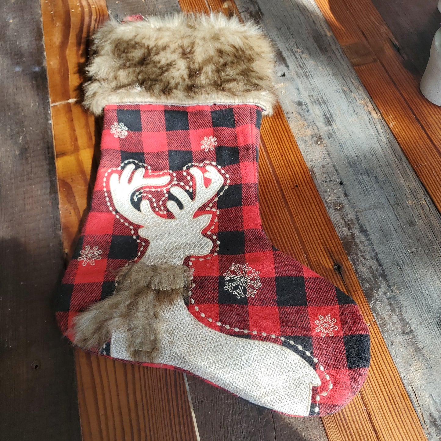 Plaid Fur Christmas Stockings